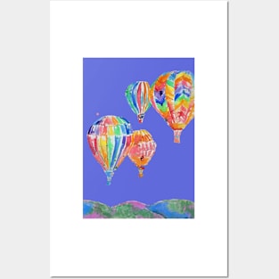 Hot Air Balloon Watercolor Painting on Purple Balloons Posters and Art